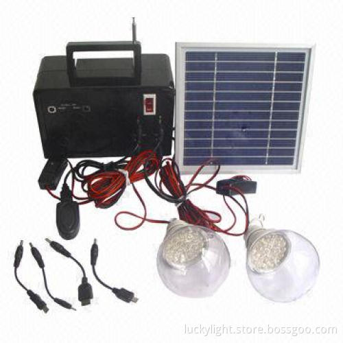 LED Solar System with LED Bulb, FM Radio, Solar Panel and Output Mobile Phone Charge
